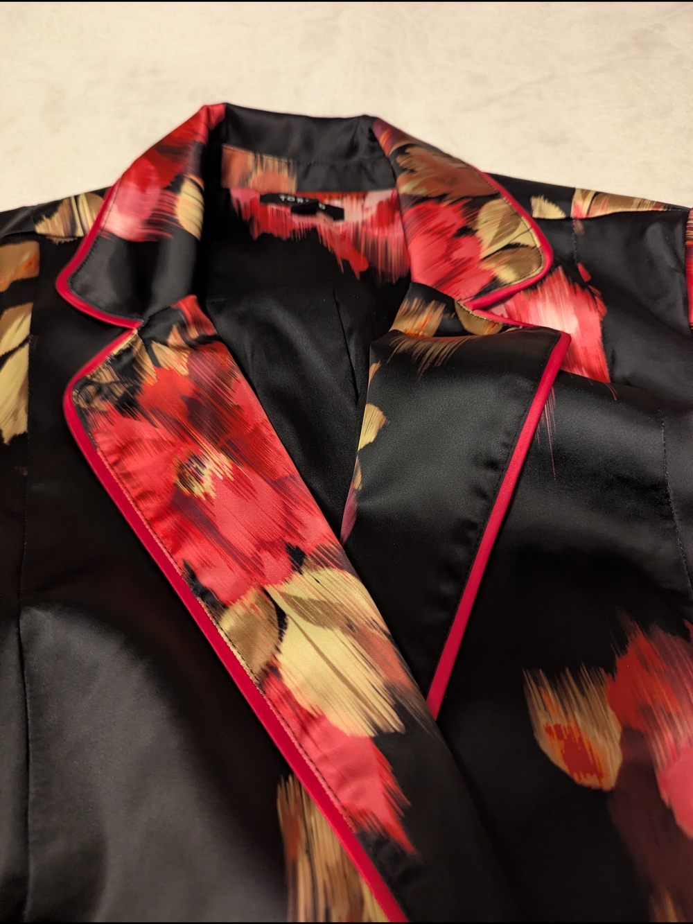 torrid Black Satin Blazer with Red Floral Print - Picture 4 of 7